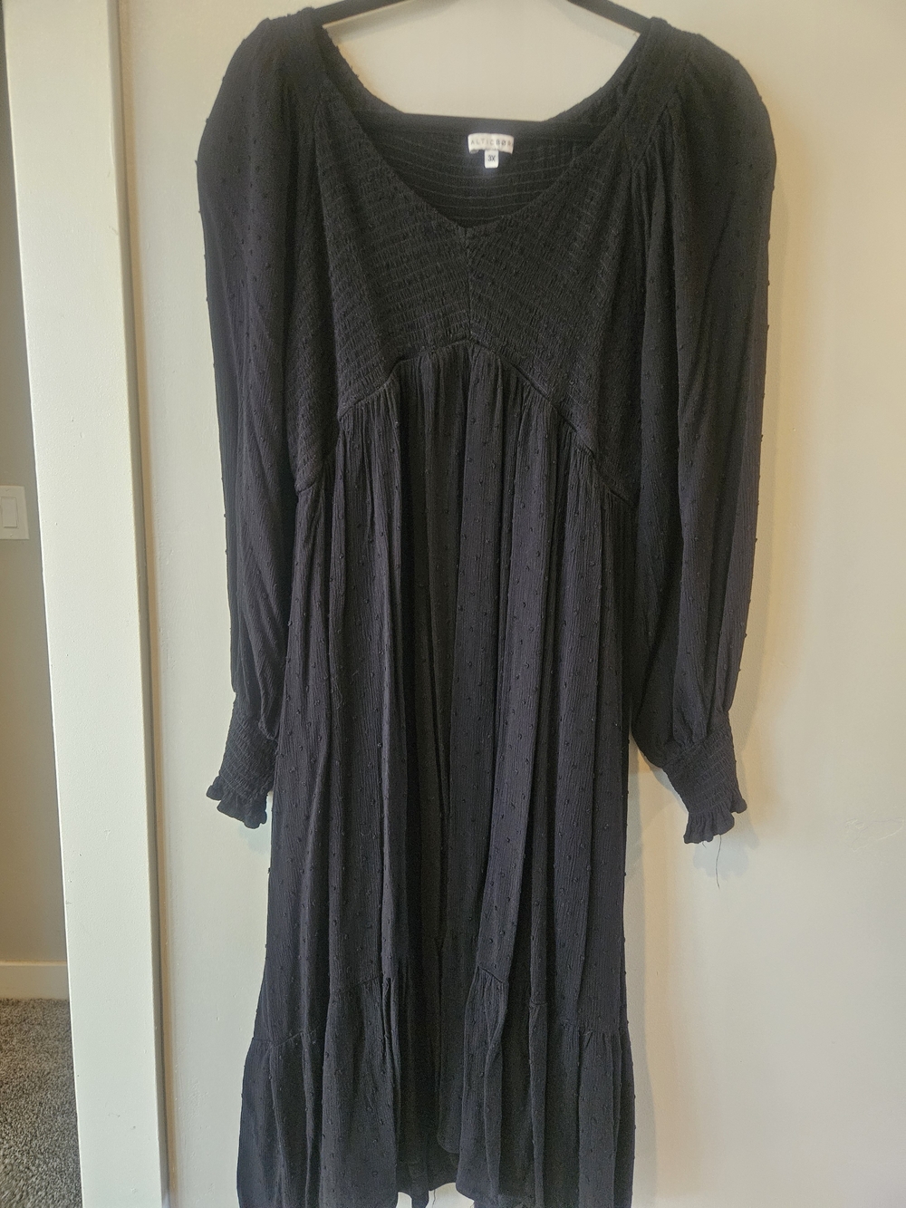 Alternative Apparel Black Long-Sleeve Smocked Yoke Dress